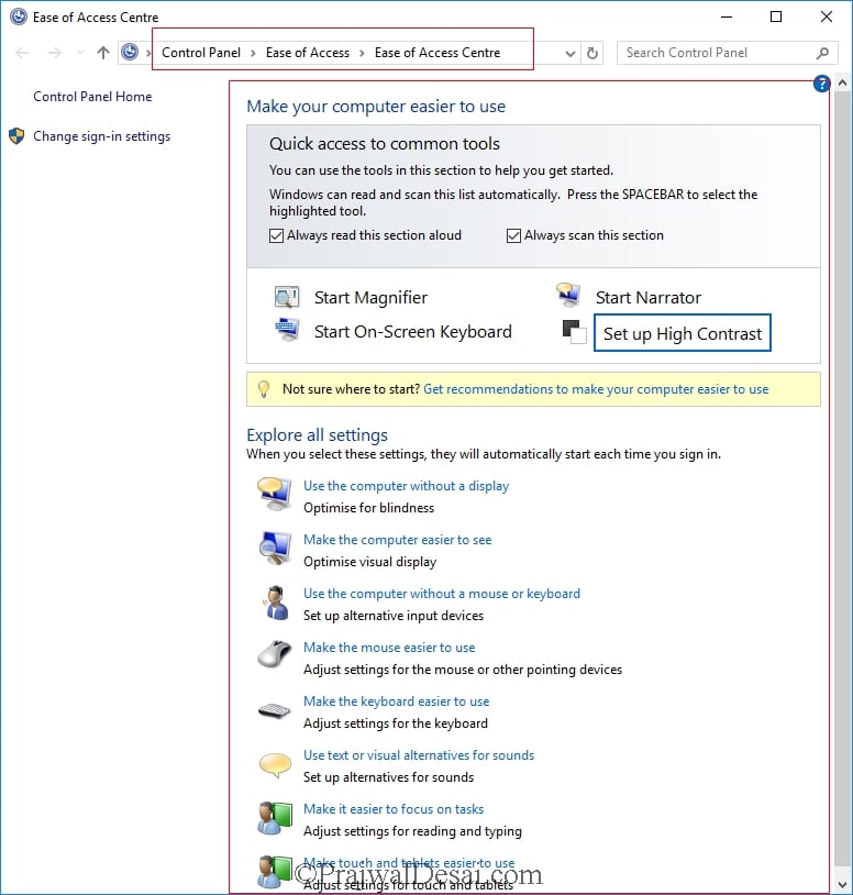 Ease Of Access Keyboard Shortcuts