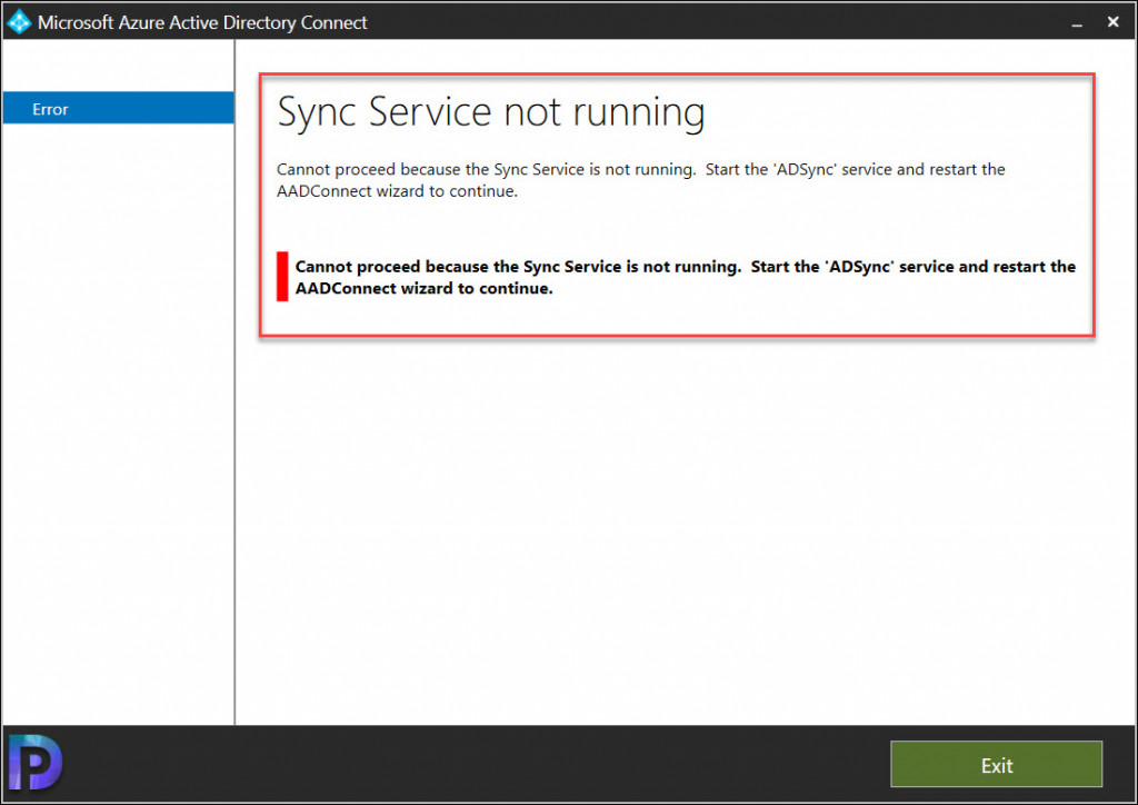 Azure AD Sync Service is not Running