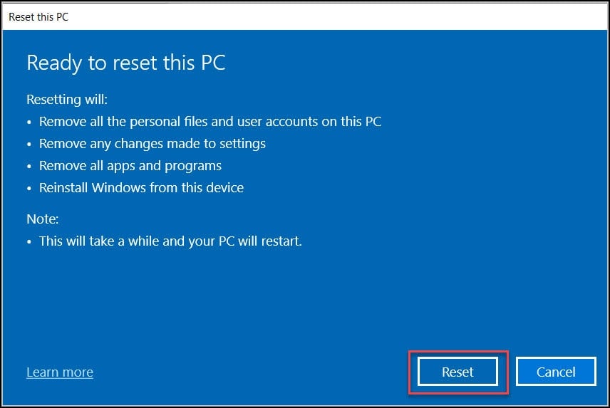 重置Windows 10虚拟机