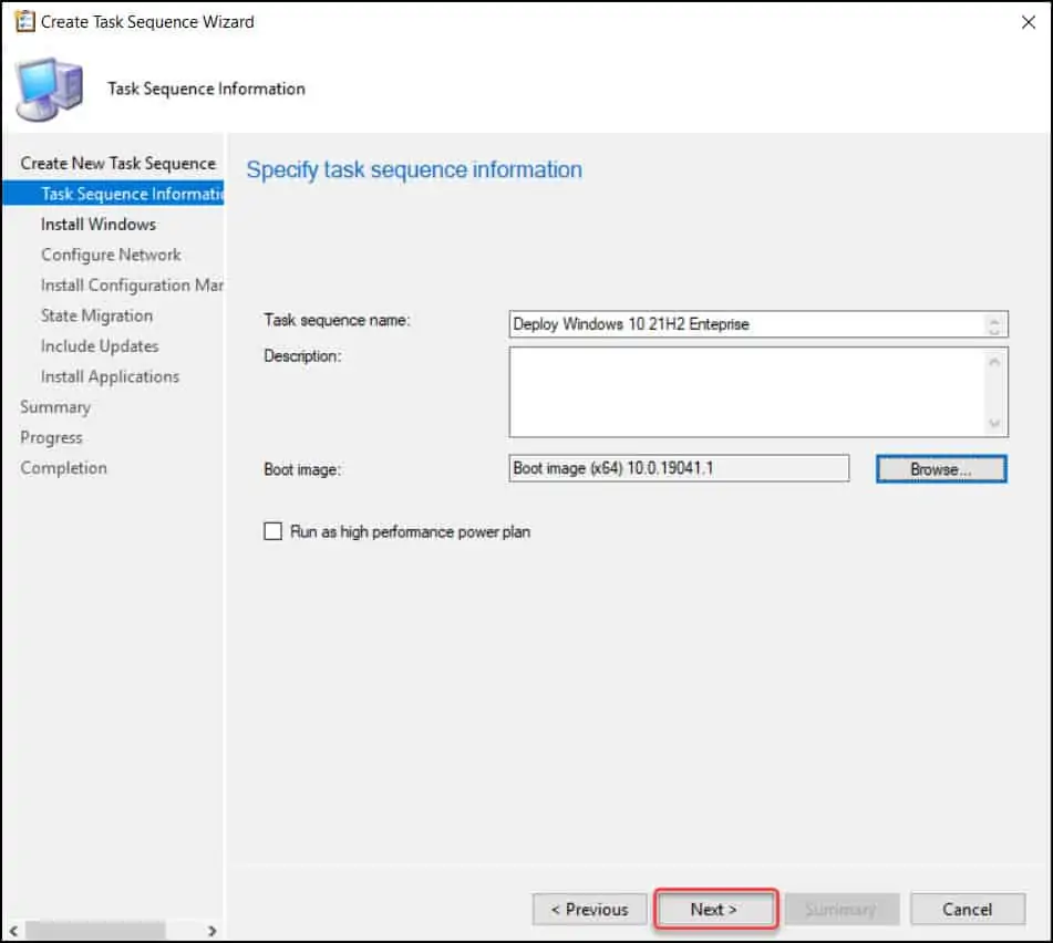 创建ConfigMgr任务序列部署Windows 10 21H2