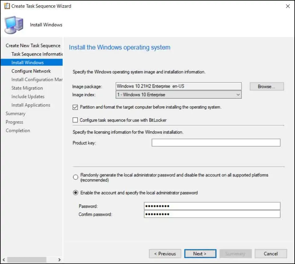 创建Windows 10 21H2 SCCM任务序列