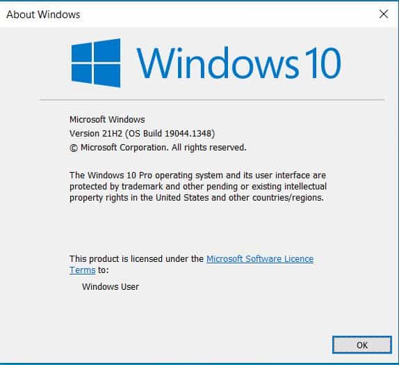 Windows 10版本21H2 OS Build 19044.1348