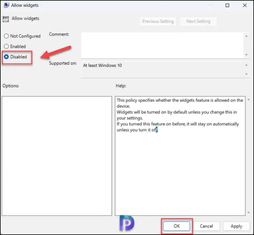 Turn off Widgets using Group Policy