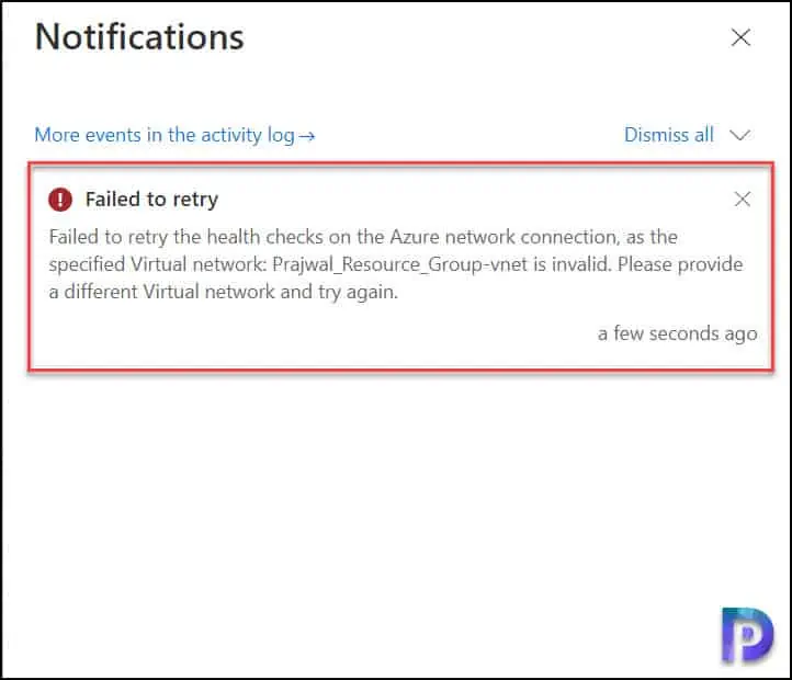 Azure网络连接无效虚拟网络