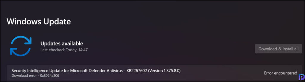 Windows更新下载错误0x8024a206