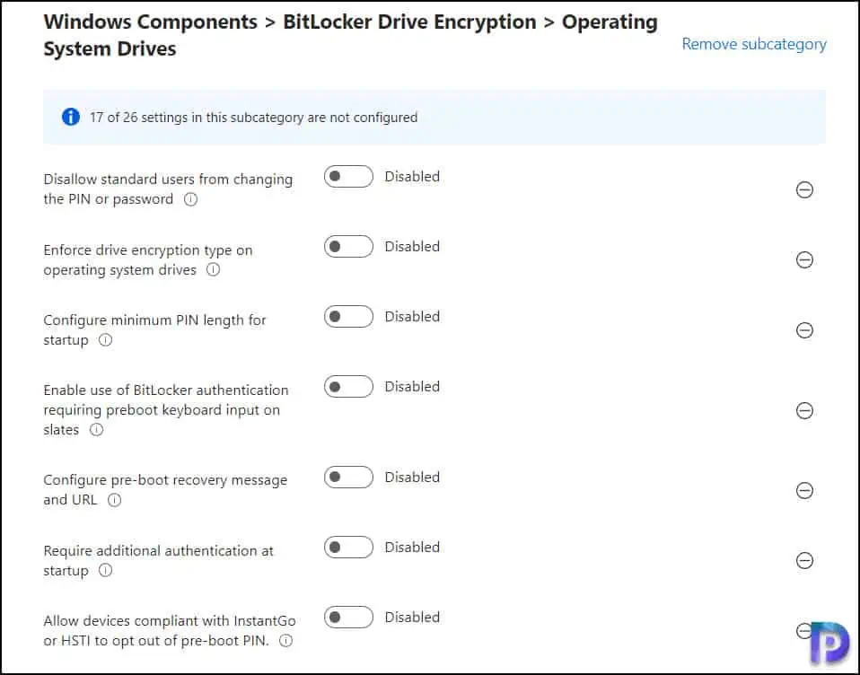 Intune Bitlocker Settings for Operating system drives