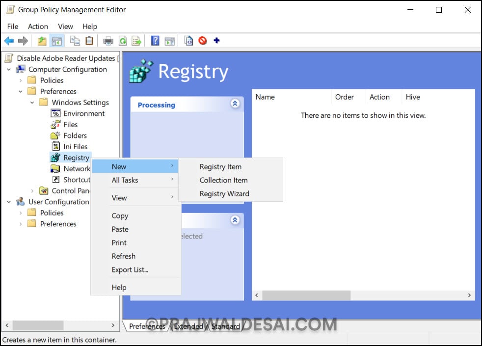 Create Registry Item to disable Adobe Reader Updates