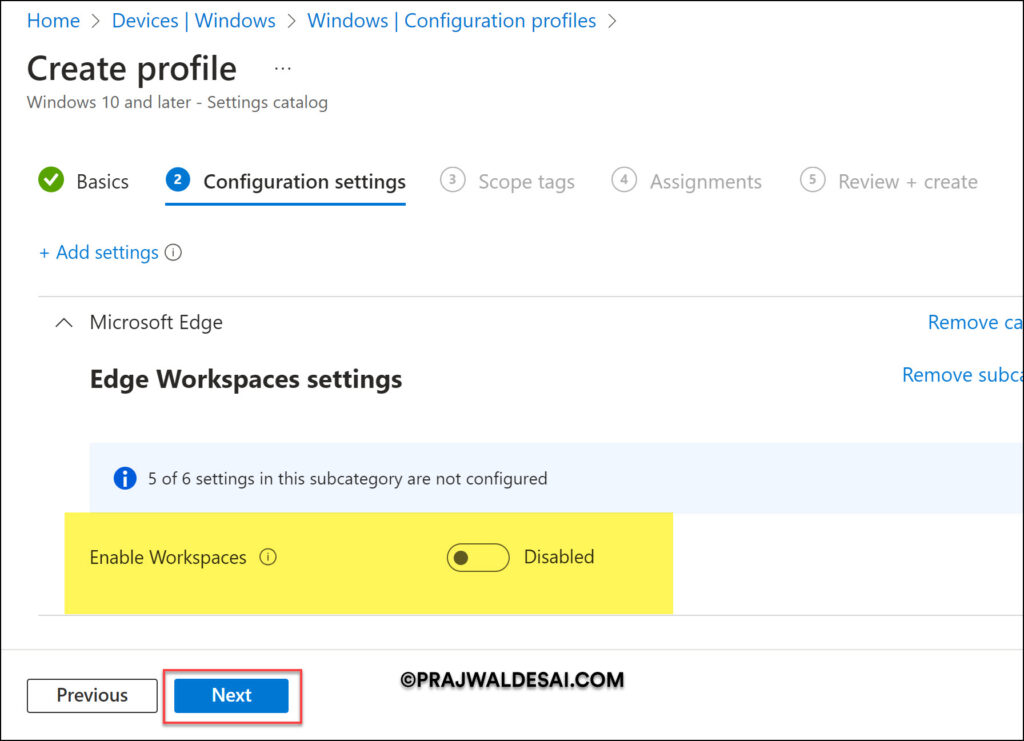 Disable Microsoft Edge Workspaces using Intune