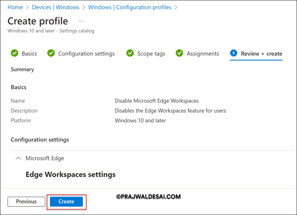 Create Intune Policy to Disable Microsoft Edge Workspaces