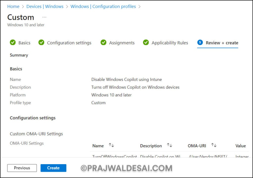 Create Intune Policy to Disable Windows Copilot