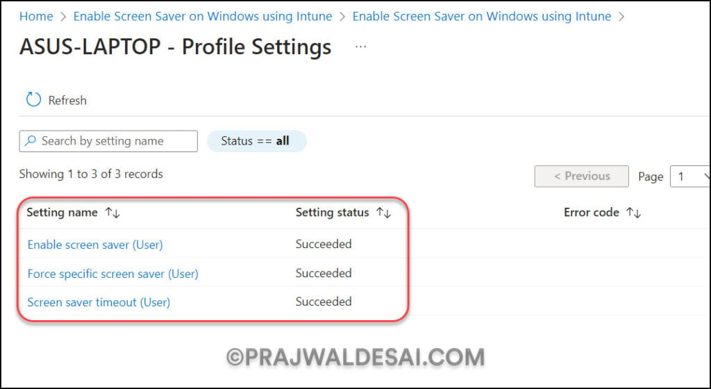 Monitor Screen Saver Policy in Intune