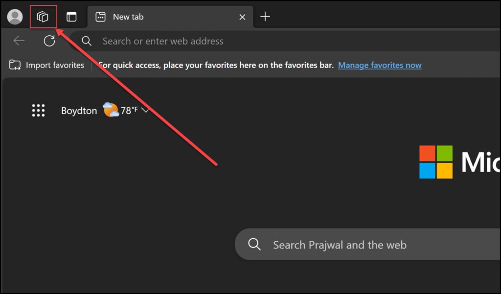 Locating Workspaces in the Microsoft Edge browser