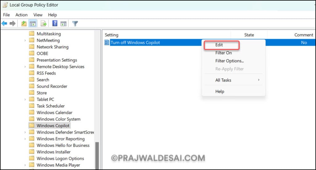 Remove Copilot from Taskbar using Group Policy