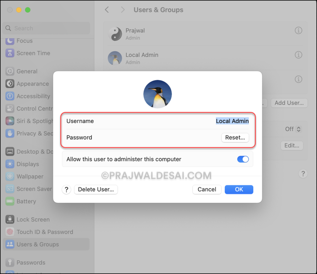 Verify Local Admin Account on Mac