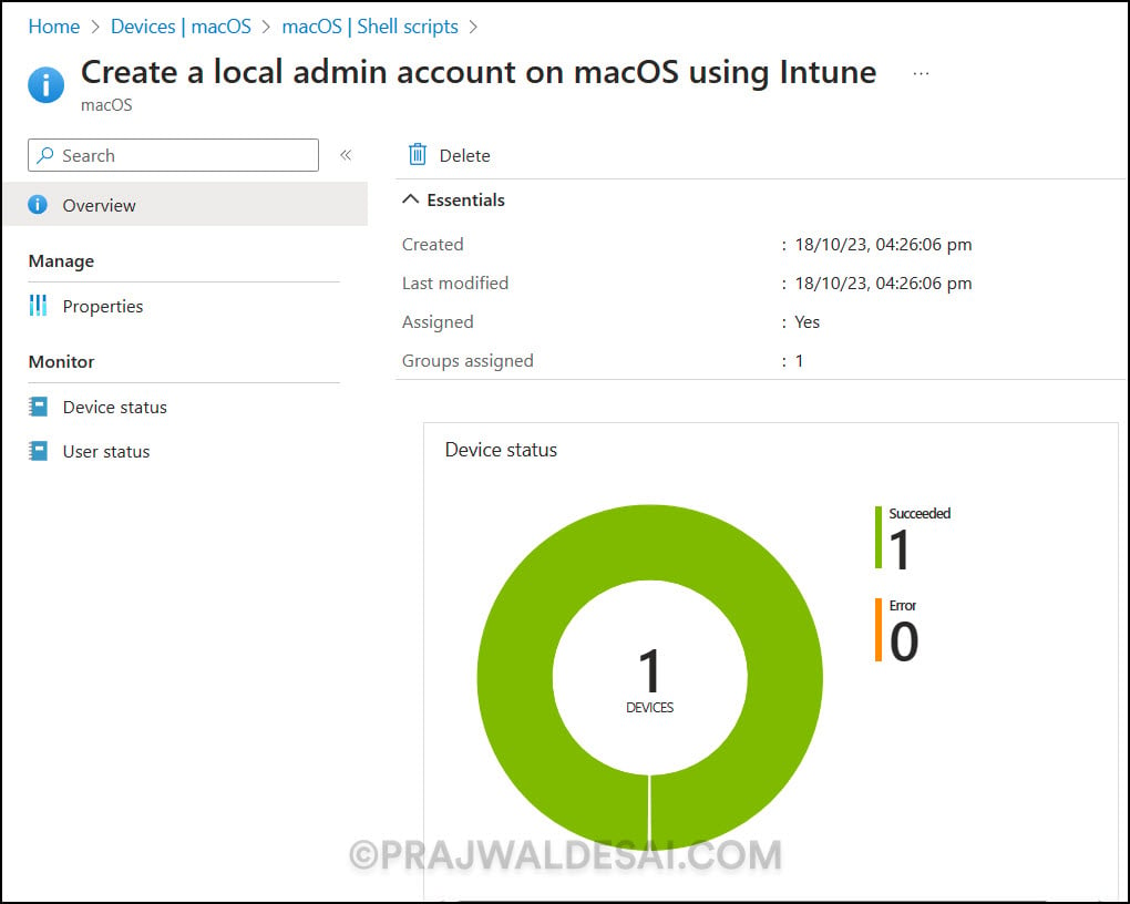 Monitor macOS Create Local Admin Account Script in Intune